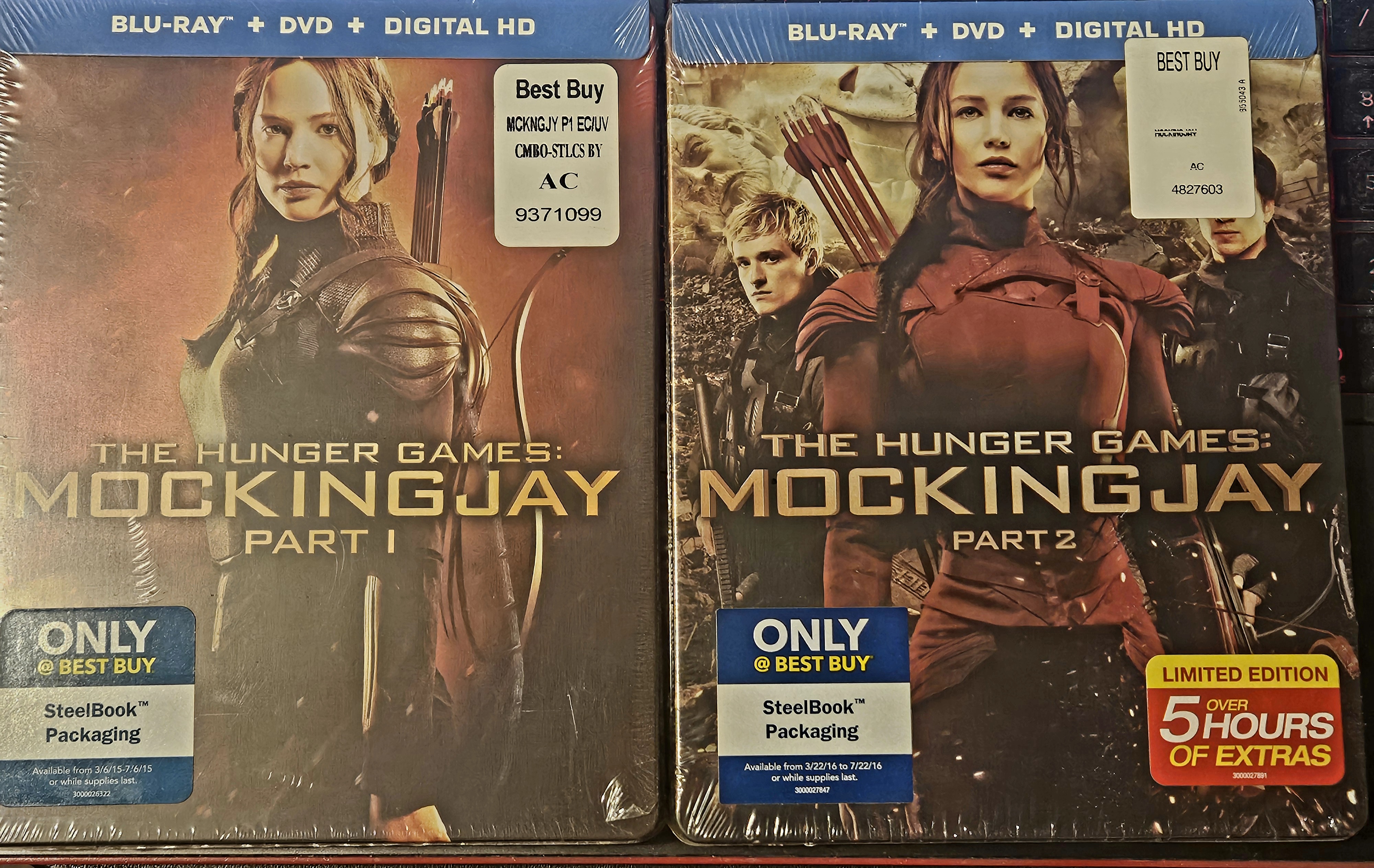 HUNGER GAMES MOCKINGJAY 1 &2 BEST BUY EXCLUSIVE BLU RAY STEELBOOKS! SEALED! NEW!