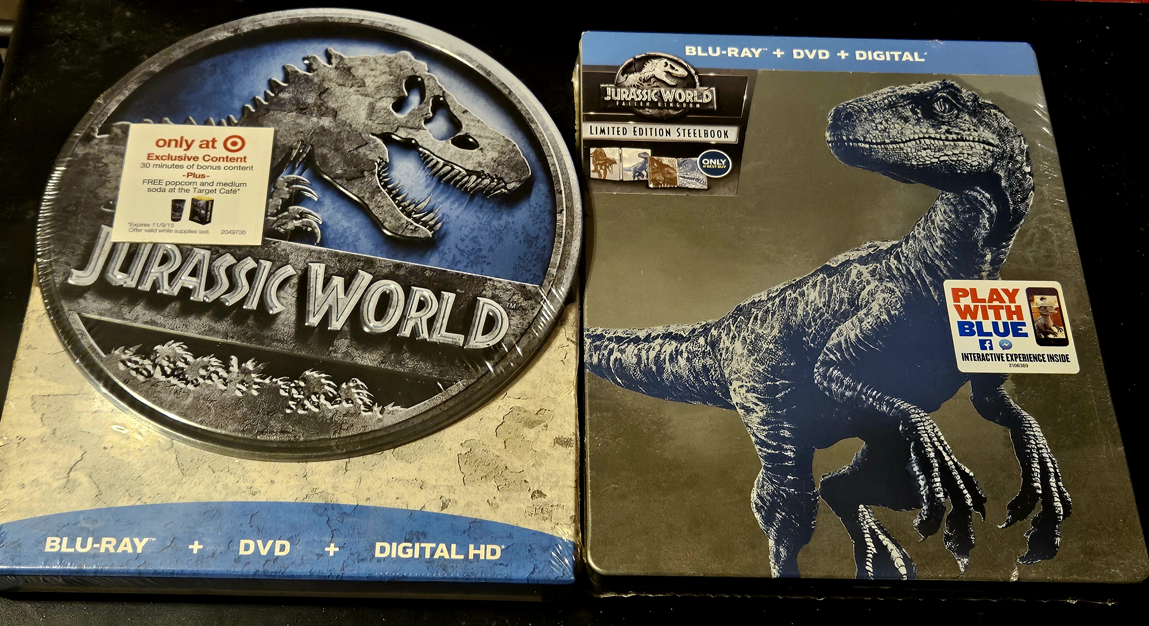 JURASSIC WORLD & FALLEN KINGDOM COLLECTOR TIN & STEELBOOK! SEALED! NEW!